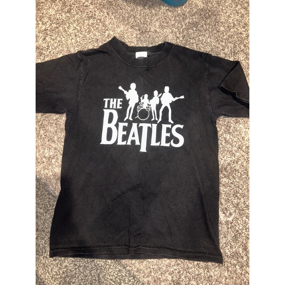 The Beatles Kids Black Graphic T-Shirt Apple Corps 2005 Band Tee Medium 8/10